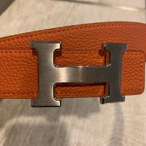 Hermès Men’s Belt - Orange And Black Brushed ‘H’